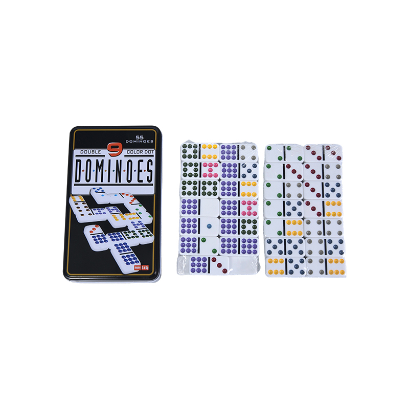 Color Dot Double Nine Tin box Precision Dominoes