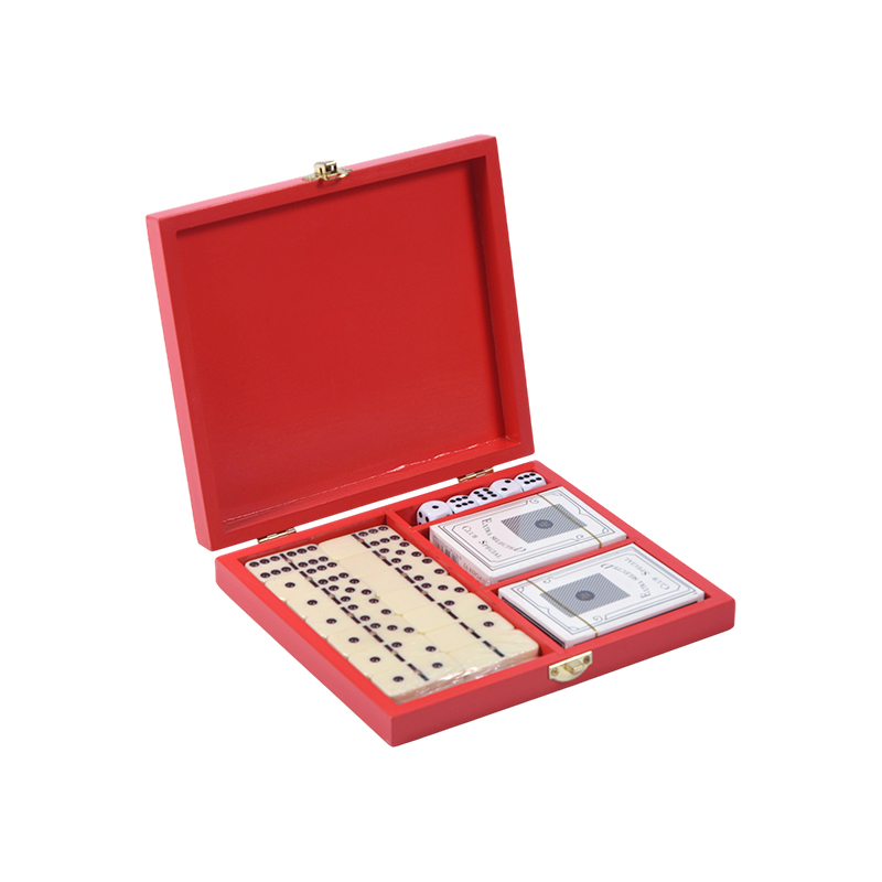 Portable Redwood Box Dual Ludus Set (Domino & Poker)