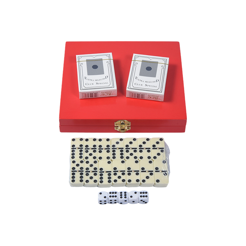 Portable Redwood Box Dual Ludus Set (Domino & Poker)