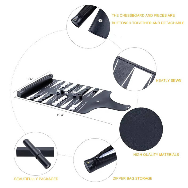 Leather Foldable Backgammon Set - Portable Elegantiae pro Die-the-Ite Pellentesque