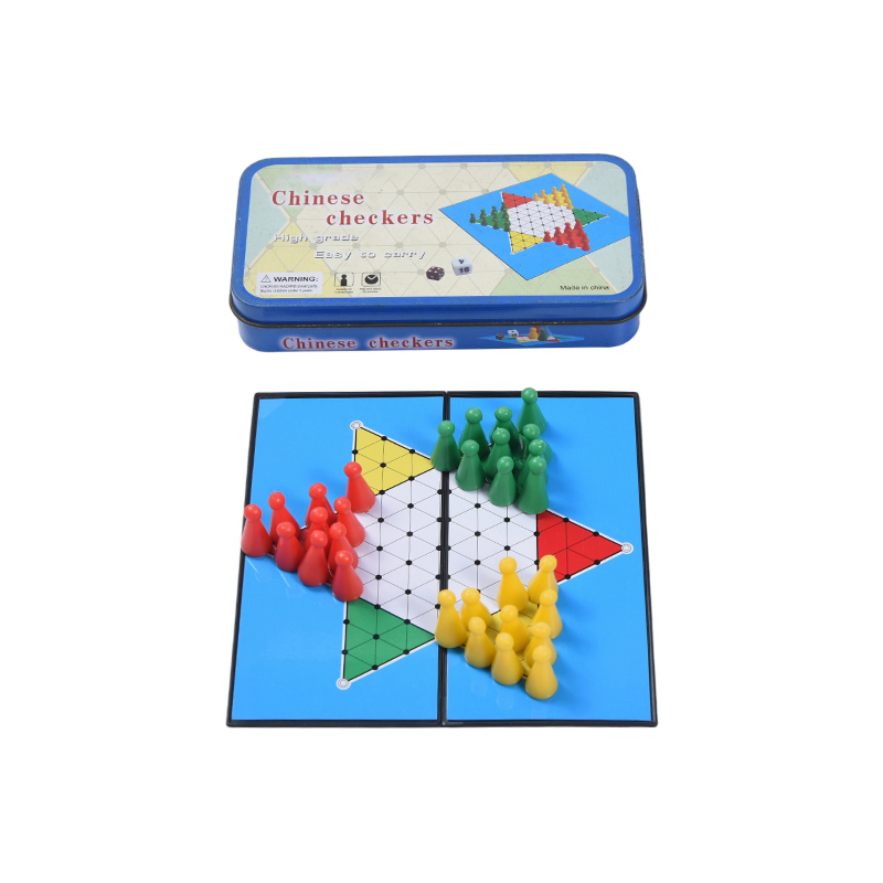 Blue Metal plumbum Case Portable Chinese Checkers Ludus