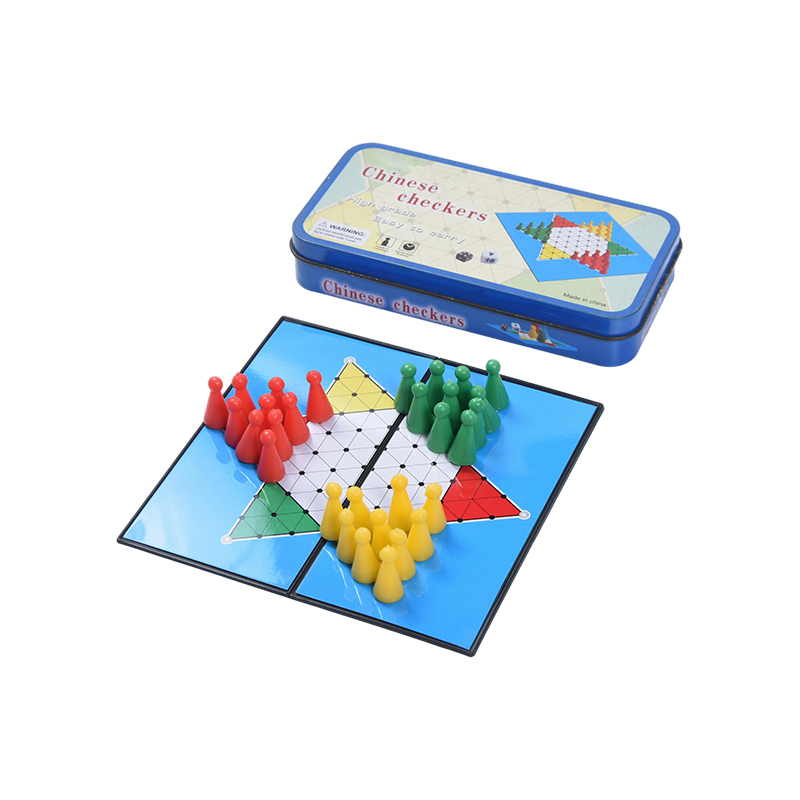 Blue Metal plumbum Case Portable Chinese Checkers Ludus
