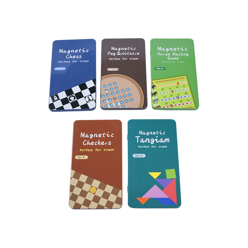 5-in-1 Portable Tin Games Collection Multi-Ludus Magnetic Travel Set