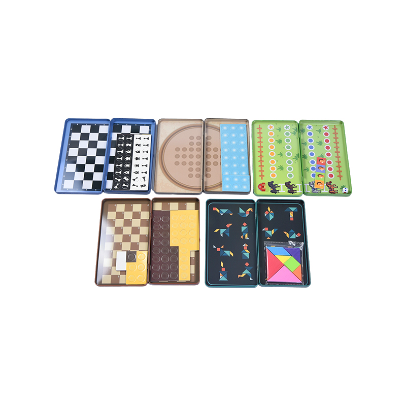5-in-1 Portable Tin Games Collection Multi-Ludus Magnetic Travel Set
