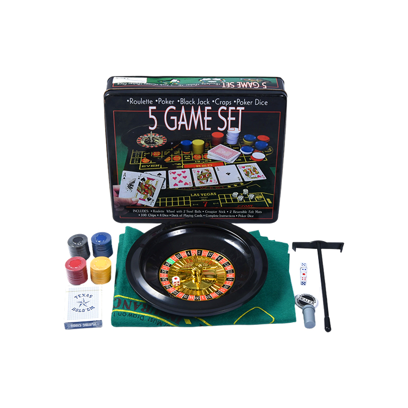 5-in-1 Casino Ludus Pone - Roulette, Poker, Jack Niger, Craps, Poker Tesserae Metalli plumbi