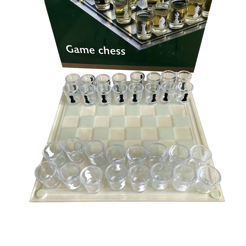 Vitrum Chessboard cum XXXII iacula Vitra Featuring Chess Pieces Chess-lemma vitreum Set